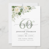 Elegante Grijsgroene Bloemen 60ste Verjaardag Kaart (Voorkant)