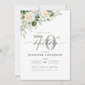Elegante Grijsgroene Bloemen 70ste Verjaardag Kaart (Voorkant)