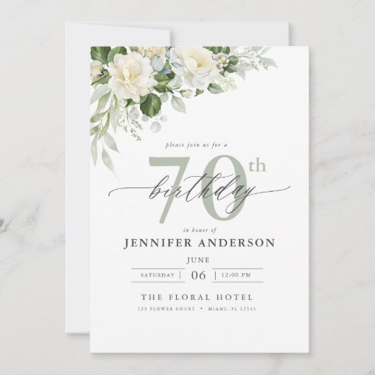 Elegante Grijsgroene Bloemen 70ste Verjaardag Kaart (Voorkant)