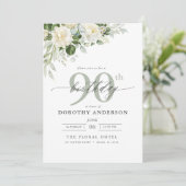 Elegante Grijsgroene Bloemen 90ste Verjaardag Kaart (Staand voorkant)
