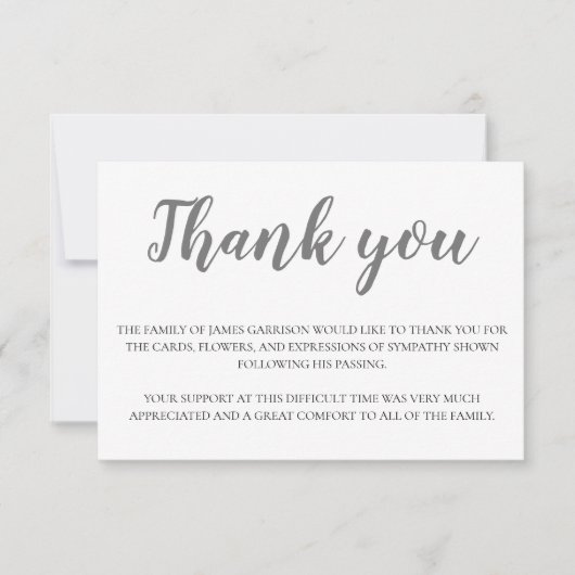 Elegante grijze begrafenis Dank u Bedankkaart (Voorkant)