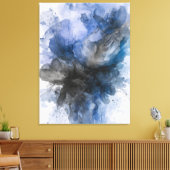 Elegante Grijze & Blauwe Abstracte Bloem Canvas Afdruk (Insitu (Woonkamer))