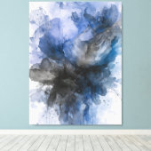 Elegante Grijze & Blauwe Abstracte Bloem Canvas Afdruk (Insitu (Houten vloer))