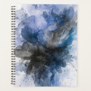 Elegante Grijze & Blauwe Abstracte Bloem Planner