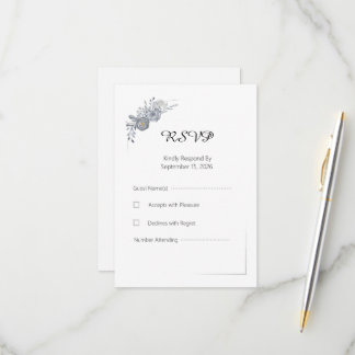 Elegante grijze bloem bruiloft RSVP antwoordkaart Kaartje