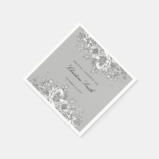 Elegante grijze bloem bruiloftserving servetten (Hoek)