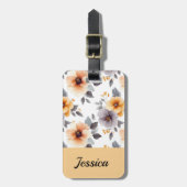 Elegante grijze bloem gepersonaliseerd Bagagelabel (Voorkant verticaal)