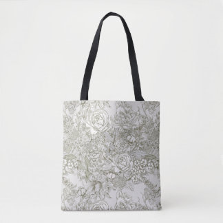 Elegante grijze bloem toile tote bag