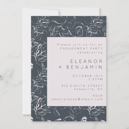 Elegante Grijze Bloemen Botanische Engagement Part Kaart (Voorkant)