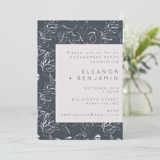 Elegante Grijze Bloemen Botanische Engagement Part Kaart (Staand voorkant)