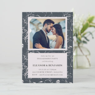 Elegante Grijze Bloemen Foto Border Engagement Par Kaart