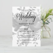 Elegante Grijze Bloemen met Stippen bruiloft Kaart (Staand voorkant)