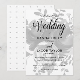 Elegante Grijze Bloemen met Stippen bruiloft Kaart