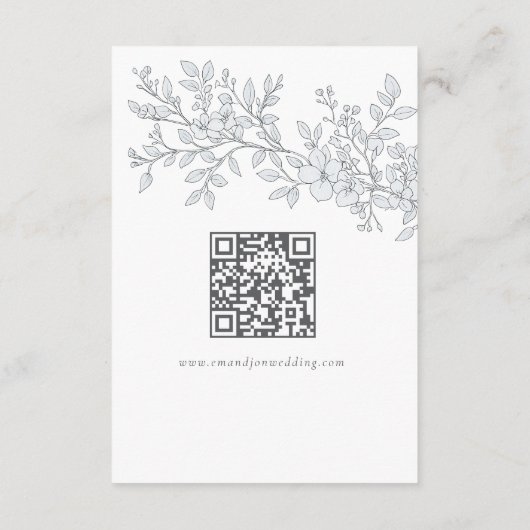 Elegante Grijze Bloemen QR Code Trouwdetails Informatiekaartje (Achterkant)