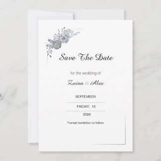 Elegante grijze bloemige trouwkaart 'Save the Date Save The Date