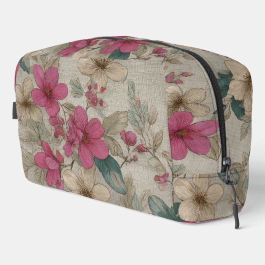 Elegante grijze bloemtas toilettasje (Rechterhoek)