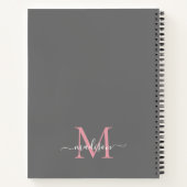 Elegante grijze blush roze Girly Monogram Script N Notitieboek (Achterkant)