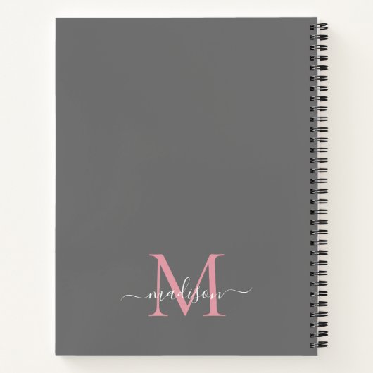 Elegante grijze blush roze Girly Monogram Script N Notitieboek (Achterkant)