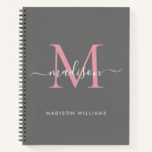 Elegante grijze blush roze Girly Monogram Script N Notitieboek (Voorkant)