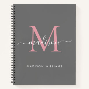 Elegante grijze blush roze Girly Monogram Script N Notitieboek