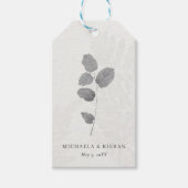 Elegante Grijze Botanische Leaf Wedding Gift Label Cadeaulabel (Voorkant)