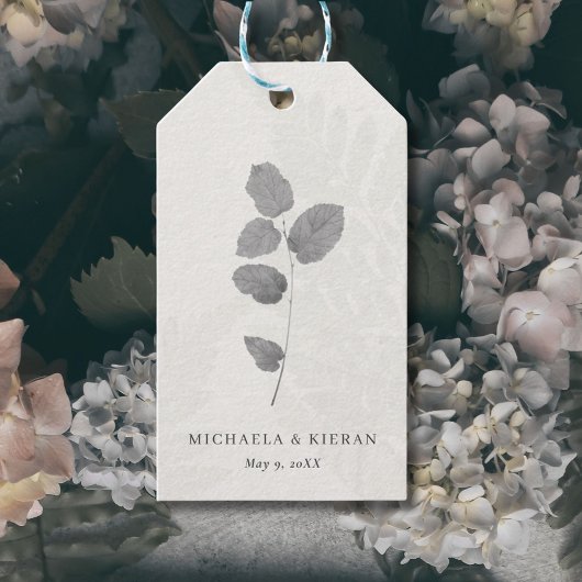 Elegante Grijze Botanische Leaf Wedding Gift Label Cadeaulabel