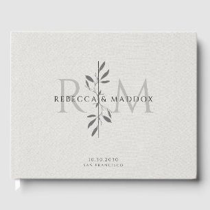 Elegante grijze botanische monogram bruiloft gastenboek
