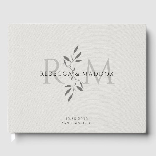Elegante grijze botanische monogram bruiloft gastenboek (Voorkant)