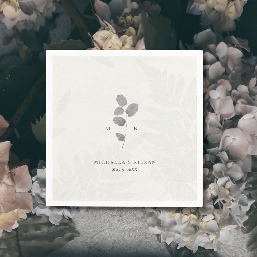 Elegante Grijze Botanische Monogram Huwelijk Servet