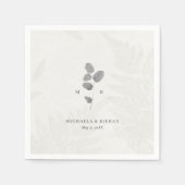 Elegante Grijze Botanische Monogram Huwelijk Servet (Voorkant)