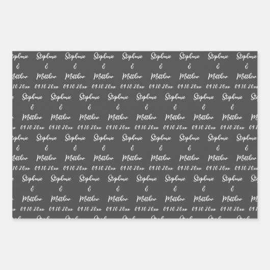 Elegante Grijze Bruid Groom Namen Bruiloften Inpakpapier Vel (Voorkant 3)