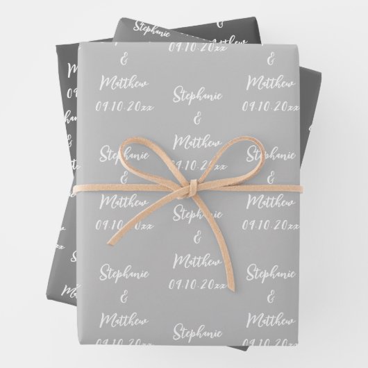 Elegante Grijze Bruid Groom Namen Bruiloften Inpakpapier Vel (In situ)