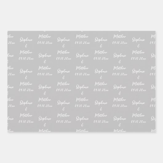 Elegante Grijze Bruid Groom Namen Bruiloften Inpakpapier Vel (Voorkant)