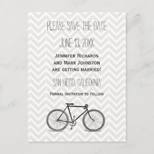 Elegante Grijze Chevron Fiets Bewaar de Datum Aankondigingskaart
