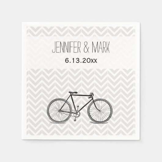 Elegante Grijze Chevron  Fietsbruiloft 2 Servet (Voorkant)