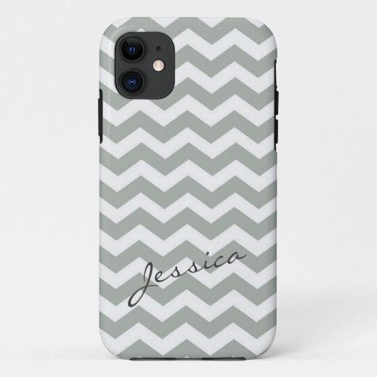 Elegante grijze chevron zigzag met naam Case-Mate iPhone case (Achterkant)