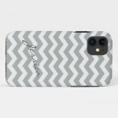 Elegante grijze chevron zigzag met naam Case-Mate iPhone case (Achterkant (horizontaal))