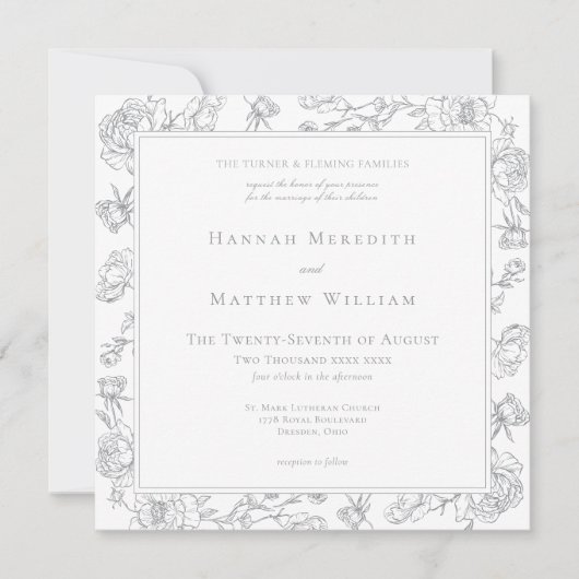 Elegante grijze Chinoiserie Bird & Crest bruiloft Kaart (Voorkant)