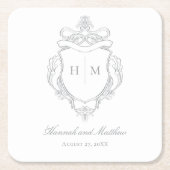 Elegante grijze Chinoiserie Bird Crest Wedding Kartonnen Onderzetters (Voorkant)