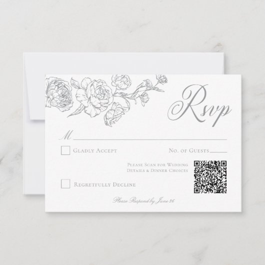 Elegante Grijze Chinoiserie Bird & Crest Wedding Q RSVP Kaartje (Voorkant)