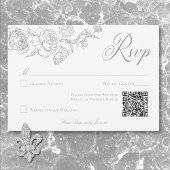 Elegante Grijze Chinoiserie Bird & Crest Wedding Q RSVP Kaartje