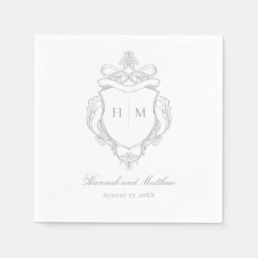 Elegante grijze Chinoiserie Bird Crest Wedding Servet (Voorkant)