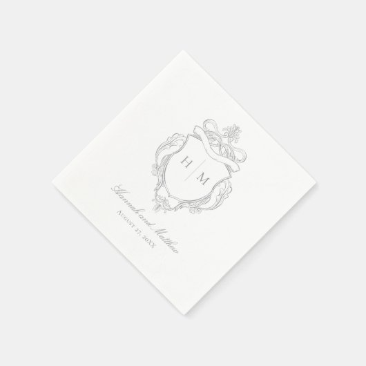 Elegante grijze Chinoiserie Bird Crest Wedding Servet (Hoek)