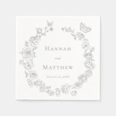 Elegante grijze Chinoiserie Bird Crest Wedding Servet (Voorkant)