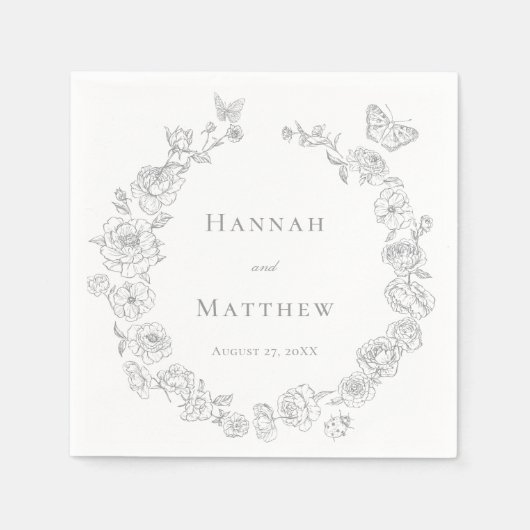 Elegante grijze Chinoiserie Bird Crest Wedding Servet (Voorkant)