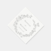 Elegante grijze Chinoiserie Bird Crest Wedding Servet (Hoek)