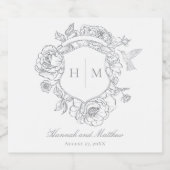 Elegante grijze Chinoiserie Bird Crest Wedding Sparkling Wijnetiket (Enkel label)