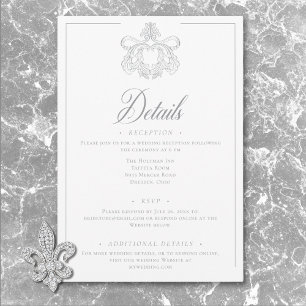 Elegante grijze chinoiserie vogel kam wedding deta informatiekaartje
