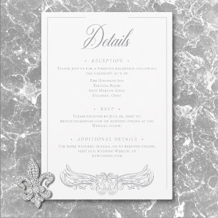 Elegante grijze chinoiserie vogel kam wedding deta informatiekaartje