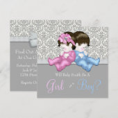 Elegante Grijze Damast Geslacht Onthullen Douche Kaart (Voorkant / Achterkant)